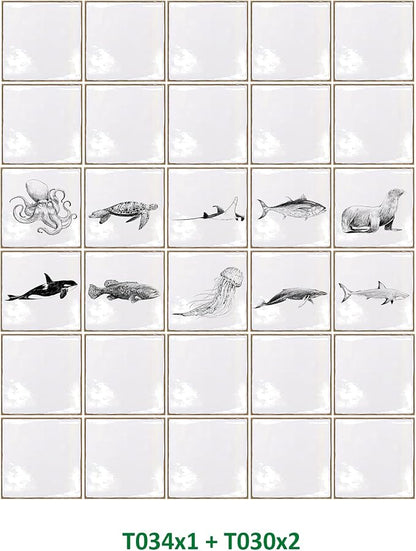 Alwayspon Vinyl Sticker Peel and Stick, Self-Adhesive Wall Tile Transfers Backsplash Sticker Decal for Kitchen Bathroom, 6x6inch/15x15cm 30Pcs, Marine Lives T034