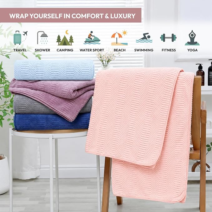 JML Microfiber Bath Towels, 2 Pack, 27x55 in, Cream | Soft, Super Absorbent, Quick Dry, Lint-Free, Lightweight Bathroom Towel with Hanging Loop for Daily Use