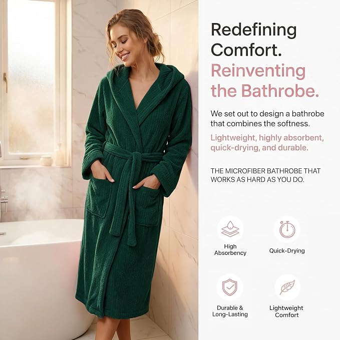 PJGGZ Hooded Bathrobes for Women, Soft Long Towel Robes for Women - Quick Dry yet Warm