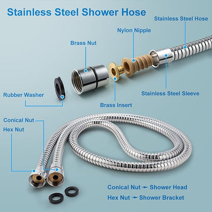 High Pressure Handheld Shower Head 5-Settings with Hard Water Filter | Powerful Water Spray, Against Low Pressure Water Flow, 59 Inch Stainless Hose, Adjustable Mount