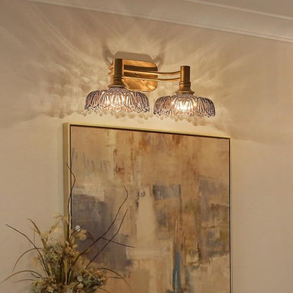 2 Light Bathroom Vanity Lights Grey Glass Lampshade Wall Sconces Vintage Vanity Lighting Fixtures for Kitchen Dining Room Bedroom Hallway