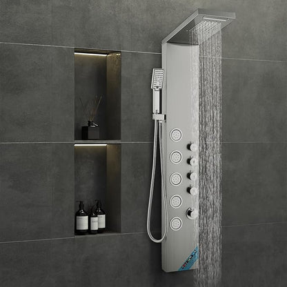 VEVOR Shower Tower, 4 Shower Modes Shower Tower System, Rainfall, Waterfall, 5 Full Body Massage Jets and 3-Setting Handheld Shower Head with 59" Hose, Stainless Steel Wall-Mounted Shower Set