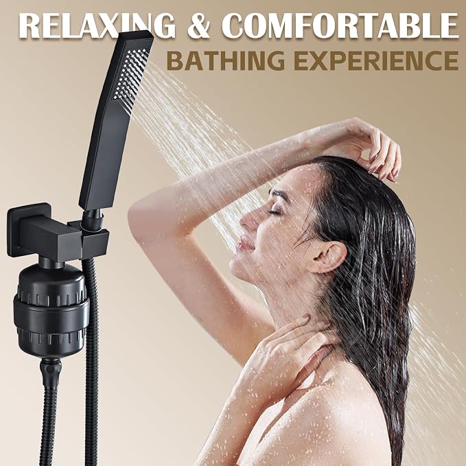 Handheld Shower Head，High Pressure Shower Head,Water Saving Detachable Shower Wand with Solid Brass Body and 5 ft Flexible Hose, Easy to Clean and Durable (Shower Head with Filter)