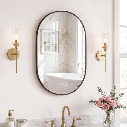 Sweetcrispy Oval Bathroom Wall Mirror, Vanity Mirror, 20x30 Inch | Metal Frame Tempered Glass, Over Sink Living Room, Bedroom Entryway Hang, Horizontal or Vertical, Black