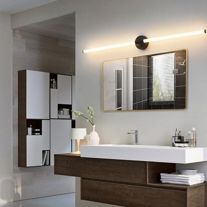 Bathroom Vanity Lights 47" Long LED Vanity Light Bar Black | 360° Bright Bathroom Lights, Dimmable Vanity Light, Hardwired Wall Light 3000K Warm White for Mirror