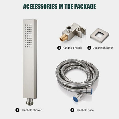Heyalan Hand-held Shower Head Set-SUS304 Handheld Shower, Brushed Nickel | SUS304 stainless steel wand, straight-style design, single rain spray, 59-inch long hose and standard 1/2-inch connection