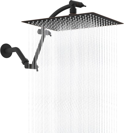 Hibbent 12'' Rain Shower Head with 16'' Extension Arm, Oil Rubbed Bronze | cUPC Certified High Pressure Rainfall Showerhead with Solid Brass Adjustable Shower Head Extension Arm, Fixed Showerheads