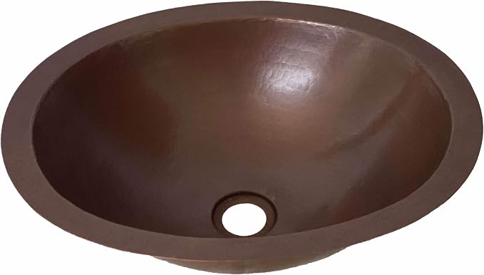 16" x 13" Oval Copper Bathroom Sink Mexican Copper Bath Sink Pure Copper Hand Hammered Dual Mount Brown CPS02