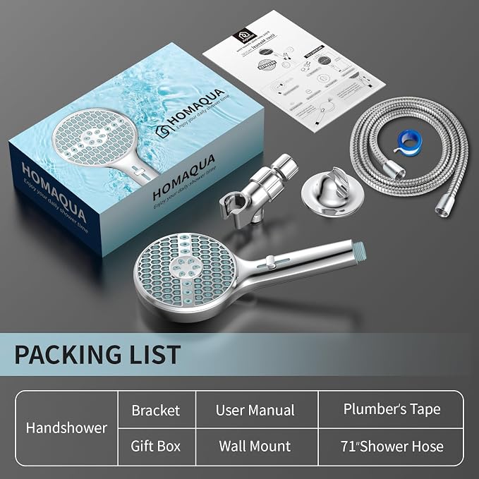 Shower Head With Handheld, 9-Mode High Pressure Handheld Showerhead | Built-in Pause Mode & Power Wash, Anti-clog Nozzles Hand Shower, Leakproof 71 Inch Hose & Adjustable Bracket, Chrome