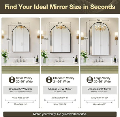 Brightify Gold Arched Mirror, 24 x 42 Inch Arched Bathroom Mirror, Brass Metal Frame Bathroom Mirror, Arch Top Wall Vanity Mirrors for Living Room Bedroom Mantel Entryway Hallways