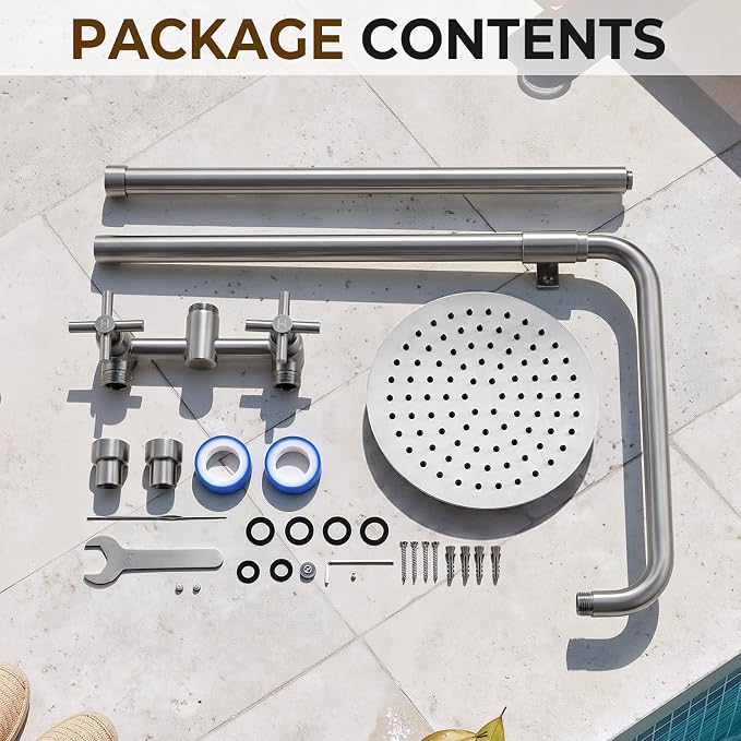 316 Marine-Grade Stainless Steel Wall-Mount Outdoor Shower Kit | SUS 316 Stainless Steel, Easy Install, Height Adjustable, Exposed Wall-Mount, for Beach, Coastal & Backyard Homes