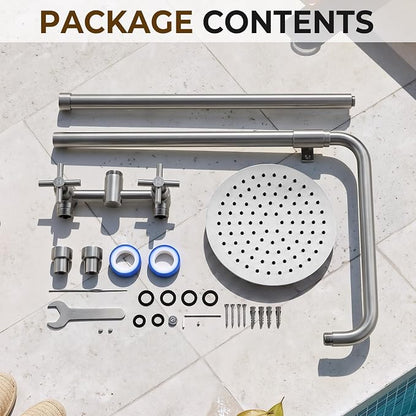 316 Marine-Grade Stainless Steel Wall-Mount Outdoor Shower Kit | SUS 316 Stainless Steel, Easy Install, Height Adjustable, Exposed Wall-Mount, for Beach, Coastal & Backyard Homes