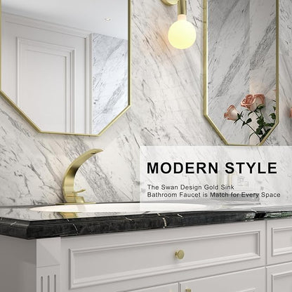 Brushed Gold Bathroom Faucet,Modern Single Hole Bathroom Sink Faucet,High Arc Brass Basin Mixer with 1 Hole or 3 Hole Mount 6-Inch 10-Inch Deckplate,Pop Up Overflow Drain Assembly Included