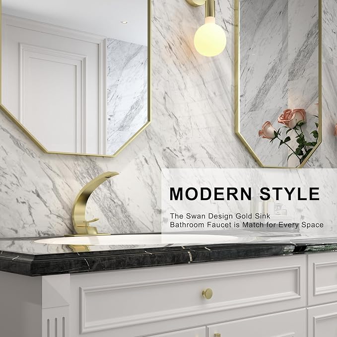 Bathroom Faucet Brushed Gold,Bathroom Sink Faucet for Sink 1 Hole or 3 Hole Mount Single Handle Basin Mixer with 6-inch 10-inch Deckplate