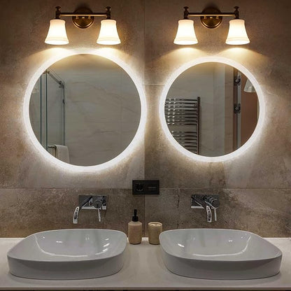 Gold Bathroom Vanity Light Fixtures, Traditional Aged Brass 2 Lights Wall Sconce Lighting with Opal Glass Shade, Porch Wall Mount Light Fixture for Bathroom, Mirror Cabinets Hallway Stairs