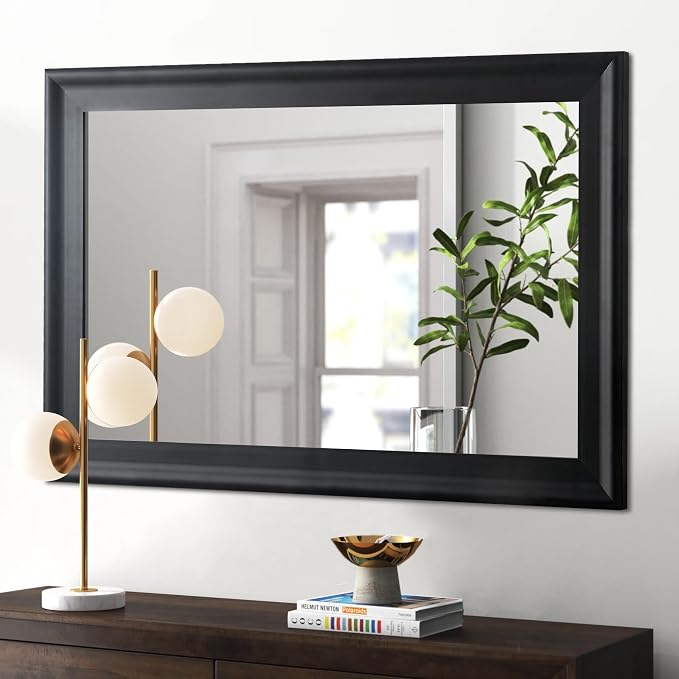 Black Wood Wall Mirror for Bathroom,Rectangle Large 30 x 40 inch Mirrors | Vanity Hanging Mirror with Wooden Frame for Living Room,Bedroom,Entryway