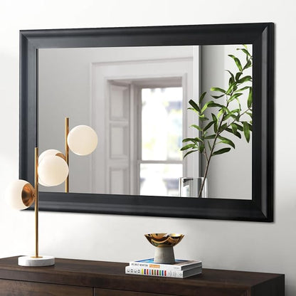 Black Wood Wall Mirror for Bathroom,Rectangle Large 30 x 40 inch Mirrors | Vanity Hanging Mirror with Wooden Frame for Living Room,Bedroom,Entryway