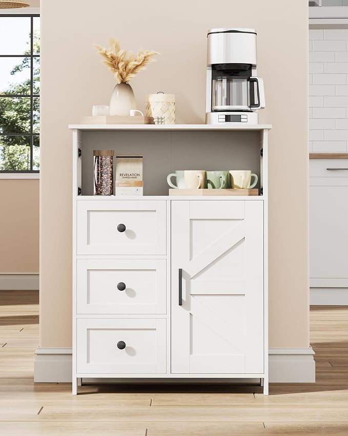 Homhedy Bathroom Storage Cabinet with 3 Drawers, Toilet Paper Cabinet | Farmhouse Freestanding Floor Cabinet with Door and Adjustable Shelf, Small Cabinet for Bathroom, Living Room, White
