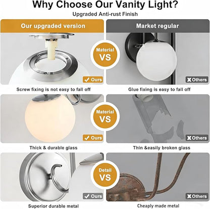 2-Pack Wall Sconce for Bathroom, Vintage Brushed Nickel Vanity Lights, Wall Mount Light Fixtures With Milk Glass Globe Shade, Indoor Wall Lights Fixture for Bedroom Living Room Mirror Hallway(G9 Incl)