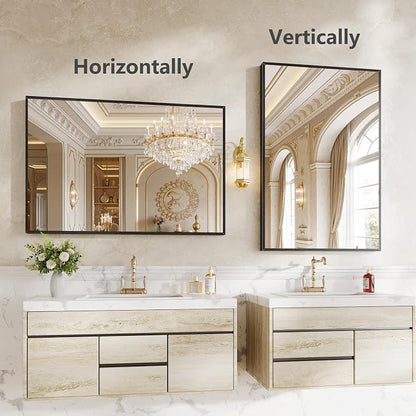 Koonmi Bathroom Mirror for Wall, 24"x36" Black Bathroom Mirror for Over Sink, Shatterproof Tempered Glass Vanity Mirror with Anti-Rust Aluminum Alloy Frame, Hang Horizontally or Vertically