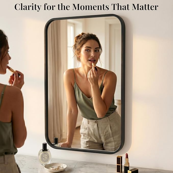 2-Pack 24x36 Inch Matte Black Rounded Rectangle Vanity Mirrors | Double Vanity or Two Bathrooms, Pair or Separate Use, Iron Frame, Layered Shadow Box Look, Two-Way Mount