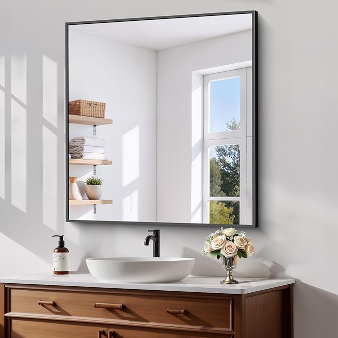 Koonmi Black Bathroom Mirror for Over Sink,Metal Framed 36"x24" Wall Mirror