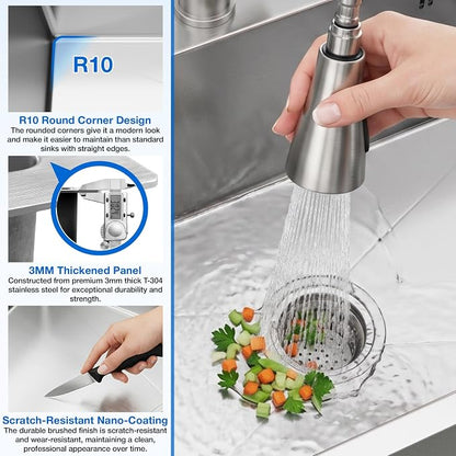 30" x 18" x 9" Topmount Kitchen Sink, 304 Stainless Steel Drop in Single Bowl Sink with Basket Strainer for RV, Travel Trailer, Garage(Nano)