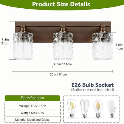 Modern Bathroom Lighting Fixtures Over Mirror, Vanity Lights for Bathroom, Wall Sconces with Clear Glass Shades, E26 Ceramic Socket, 3-Light 19.7-inch Oil-Rubbed