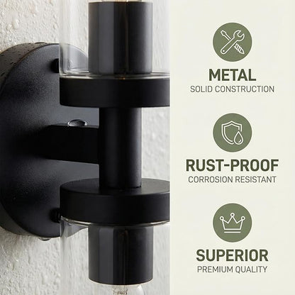 Wall Sconces Set of 2, Hardwired Bathroom Light Fixtures, Modern Bathroom Vanity Wall Lighting with Clear Glass Shade, Farmhouse Wall Sconce for Mirror Bedroom Hallway, Matte Black, E26 Base