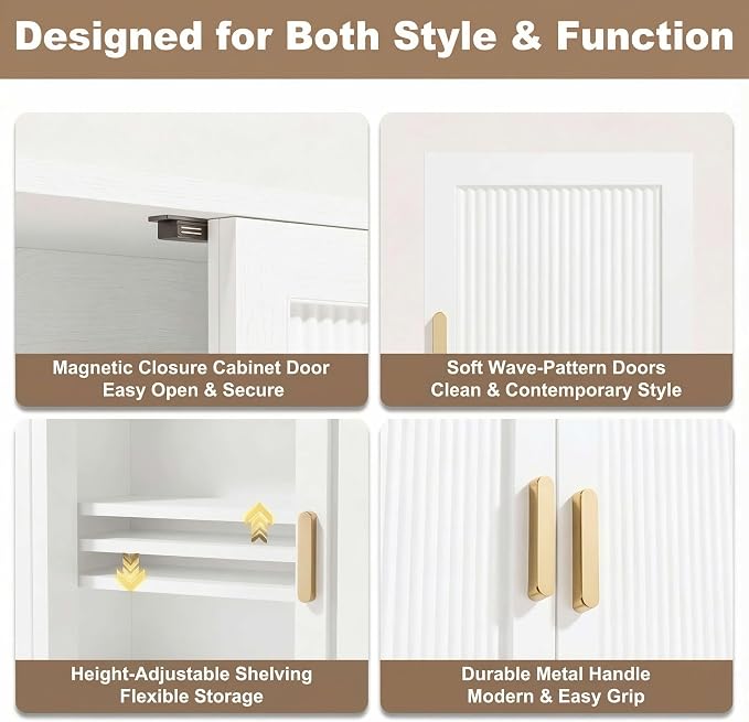 INNOD Bathroom Storage Cabinet, Over The Toilet Storage Cabinet, Medicine Cabinet with Adjustable Wood Shelf & Doors for Laundry Room & Kitchen & Living Room(White)