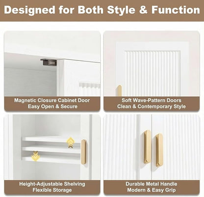 INNOD Bathroom Storage Cabinet, Over The Toilet Storage Cabinet, Medicine Cabinet with Adjustable Wood Shelf & Doors for Laundry Room & Kitchen & Living Room(White)