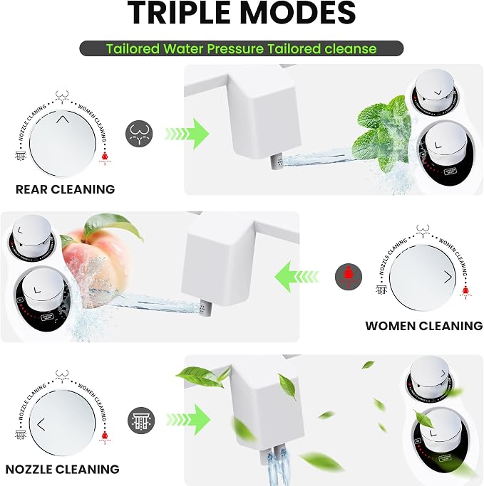 RV Bidet Toilet Seat Attachment, RV Bidet for Camper Toilet with Dual Nozzles, Self/Rear/Front Cleaning, Non-Electric, Adjustable Water Pressure, Fresh Water (Chrome Knob)
