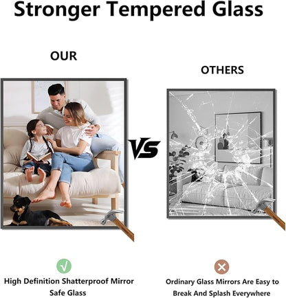 Koonmi Bathroom Mirror for Wall, 30"x36" Black Bathroom Mirror for Over Sink, Shatterproof Tempered Glass Vanity Mirror with Anti-Rust Aluminum Alloy Frame, Hang Horizontally or Vertically