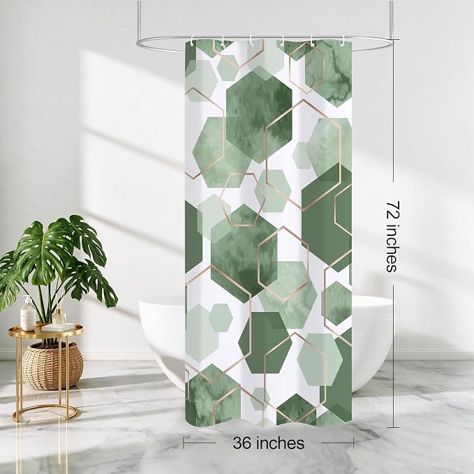Litabel Small Stall Shower Curtain Set, Geometric Bathroom Decor 36x72 | Narrow Half Modern Minimalist Shower Curtais, Olive Green Geometric Art Print Abstract Waterproof Bath Curtain