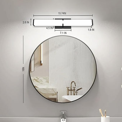 16 Inch LED Bathroom Lighting Fixtures Over Mirror, Modern Black Vanity Lights for Bathroom, Dimmable Vanity Light Bar, 5700K Cool White IP44 Waterproof Wall Light