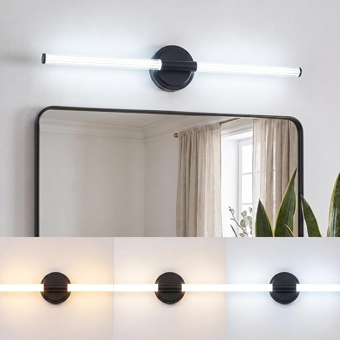 URSOLA 32" Modern LED Bathroom Light Fixtures, Matte Black 3CCT Dimmable Bathroom Vanity Light Over Mirror, Bathroom Vanity Bath Bar Lights with 360° Removable Acrylic Light Tube