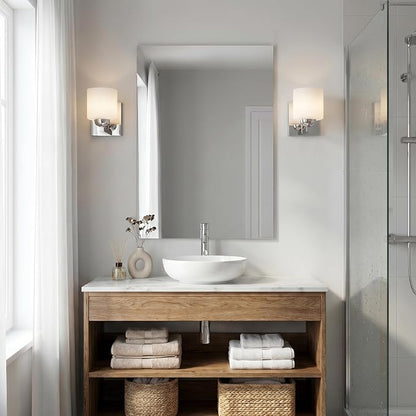 mirrea 1-Light Chromed Bathroom Vanity Light with White Glass Shade | Over Mirror,Wall Sconce,ETL listed,Bathroom Lighting Fixtures,Elegant Design,Milk White Glass Shade,Easy Installation