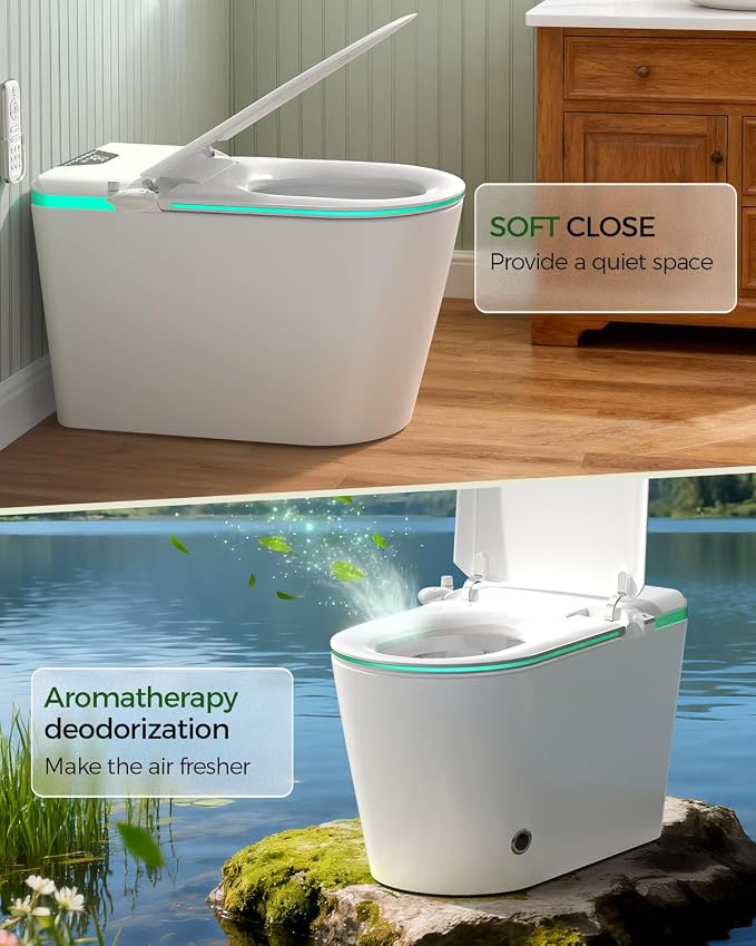 Nordic Smart Toilet with Built in, Auto Open Close Lid,Tankless One Piece Toilet, ADA Comfort Height, 1.28 GPF Auto Dual Flush, Heated Seat, Warm Air Dryer & Digital Display