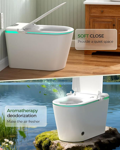 Nordic Smart Toilet with Built in, Auto Open Close Lid,Tankless One Piece Toilet, ADA Comfort Height, 1.28 GPF Auto Dual Flush, Heated Seat, Warm Air Dryer & Digital Display