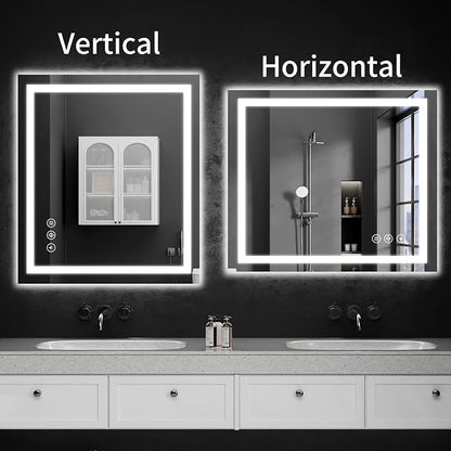 LED Bathroom Mirrors 30"x34" Bathroom Mirror with Lights for Wall, Backlit + Front Lit, 3 Colors, Anti-Fog, Dimmable Brightness for Vanity,Bathroom, Entryway, Living Room