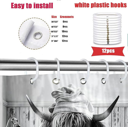 Highland Cow Shower Curtain, Funny Black & White Cow in Bathtub with Towel Rustic Bathroom Decor, Waterproof Washable Polyester Fabric, with Hooks for Farmhouse Bathroom Decorations 36X72inch.