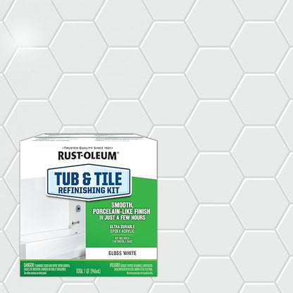 Tub & Tile Touch Up Gloss White Paint Kit | Bathroom Surface Refresh, Ceramic, Porcelain, Fiberglass, Durable Moisture Resistant Finish, Quart