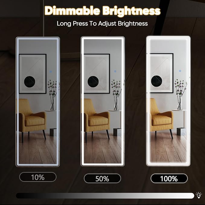 DUMOS Full Length Mirror Lighted, 20"x63" LED Floor Standing Mirror | LED Lights 3 Color Lighting and Shatterproof Tempered Glass, Wall Hanging or Leaning, Floor Standing, Modern Home Decor