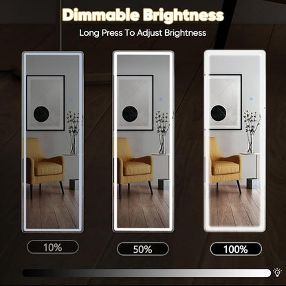 DUMOS LED Mirror Full Length with Stand, 20"x63" Full Body Wall Mirror | LED Lights 3 Color Lighting and Shatterproof Tempered Glass, Wall Hanging or Leaning, Floor Standing, Modern Home Decor