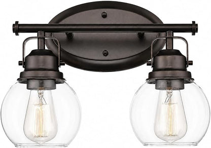 Farmhouse Vintage Bathroom Light Fixtures, 2-Light Wall Mount Lighting Sconce Over Mirror, Oil Rubbed Bronze Vanity Lights with Globe Clear Glass, AD-2147-2W