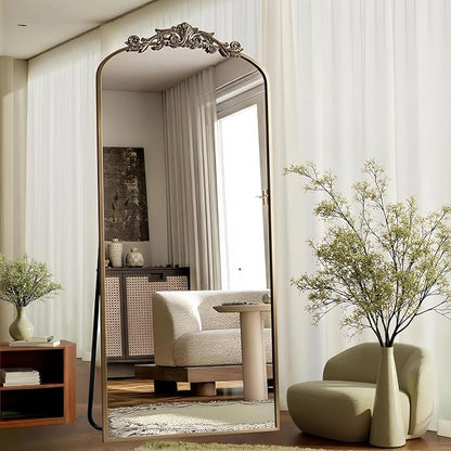 Dewfig Arched Full Length Mirror, 71"x28" Floor Mirror with Carved, Bronze | Antique Full Body Mirror, HD Shatterproof Tempered Glass, Lean/Stand/Wall for Bedroom, Living Room, Cloakroom, Home Decor