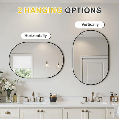 Black Oval Bathroom Mirror for Over Sink, 2 Pack 24"x36" Wall Mirror | HD Shatterproof Glass, Metal Framed, Oval Vanity Mirrors for Bathroom, Bedroom, Living Room, Entryway, Horizontal or Vertical