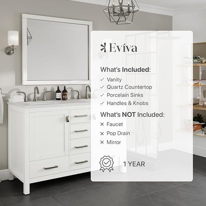 Aberdeen 48 in. White Double Sink Bath Vanity with Carrara Quartz Top and Undermount Porcelain Sinks