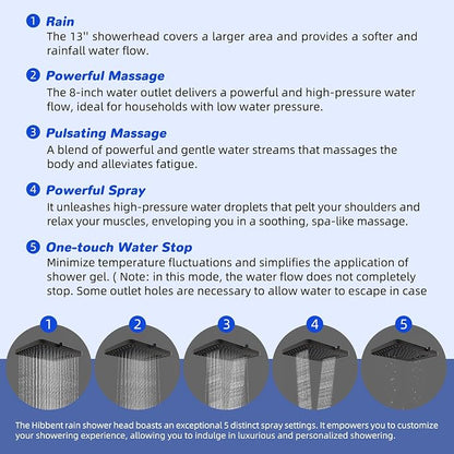 Hibbent 5-spray Filtered Rainfall Shower Head Combo, High Pressure 13'' Showerhead with 10 Spray Modes Handheld, All Metal 3 way Diverter Shower Arm, 71'' Hose and Holder, Oil-Rubbed Bronze