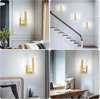 Modern LED Wall Sconces Set of 2, Hardwired Acrylic Wall Light Lighting, Gold Indoor Lighting Fixture Lamps, 6000K Cool White Wall Mount Lamps for Bedroom Corridor Stairs Bathroom